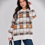 Damen oversized Pullover mit Karomuster und lässigem Schnitt R&B