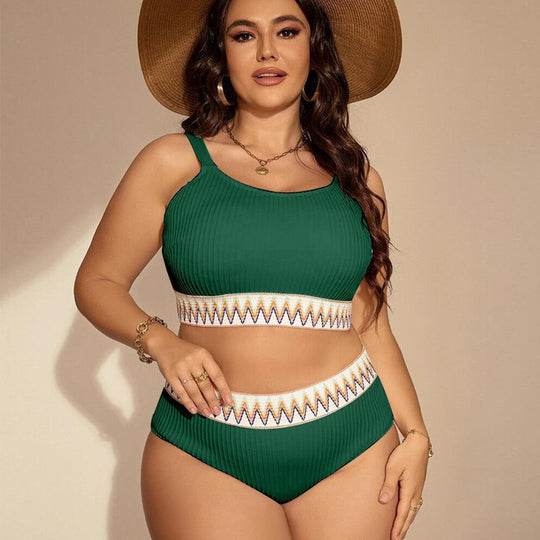 Damen Crop-Top Bikini-Set mit hohem Bund und dekorativem Muster R&B
