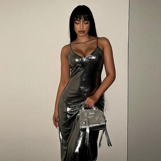 Damen figurbetontes Strickkleid mit tiefem V-Ausschnitt und langen Ärmeln R&B
