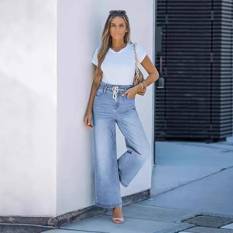 Damen Weite High-Waist Jeans mit elastischem Bund