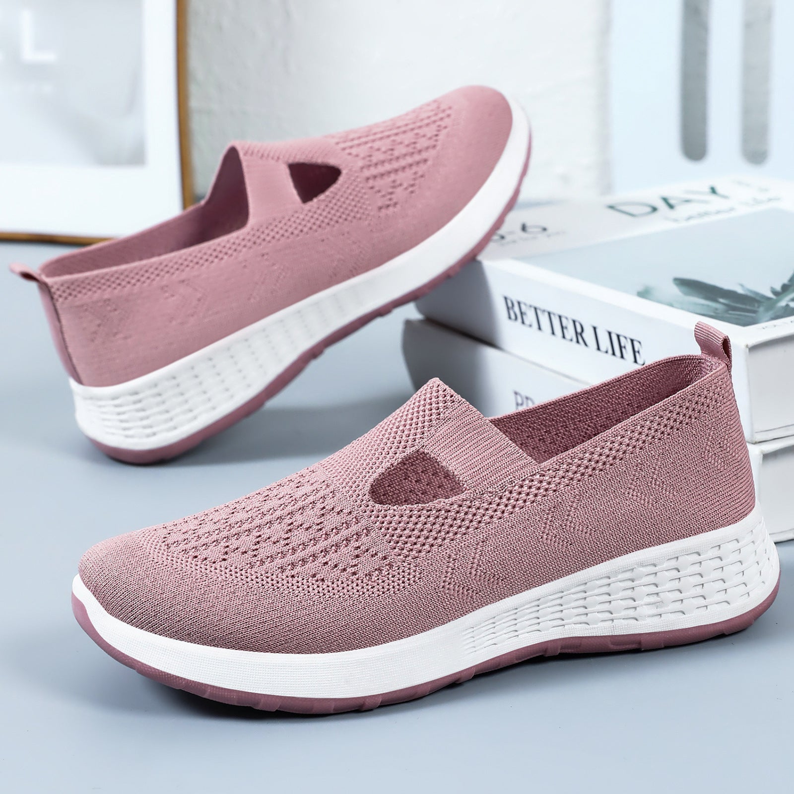 Damen Atmungsaktive Slip-On Freizeitschuhe mit elastischem Einschlupf und dämpfender Sohle R&B