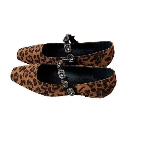 Damen Ballerinas mit modischem Leo-Design und eleganter Schnallenapplikation R&B