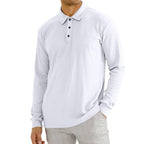 Herren nan geripptes Langarm-Poloshirt mit feiner Rippenstruktur, klassischem Kragen und elastischem Saum R&B