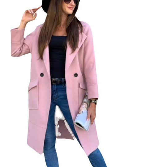 Damen Modischer Longblazer mit tiefem Revers und praktischen Taschen R&B