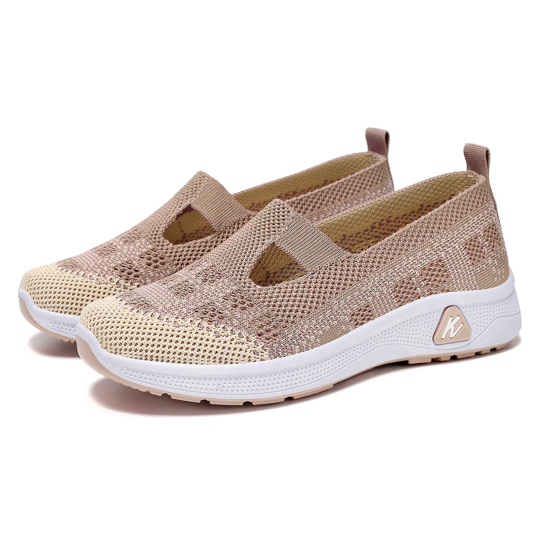 Damen Bequeme Strick-Slide-Sneakers mit elastischer Riemen R&B