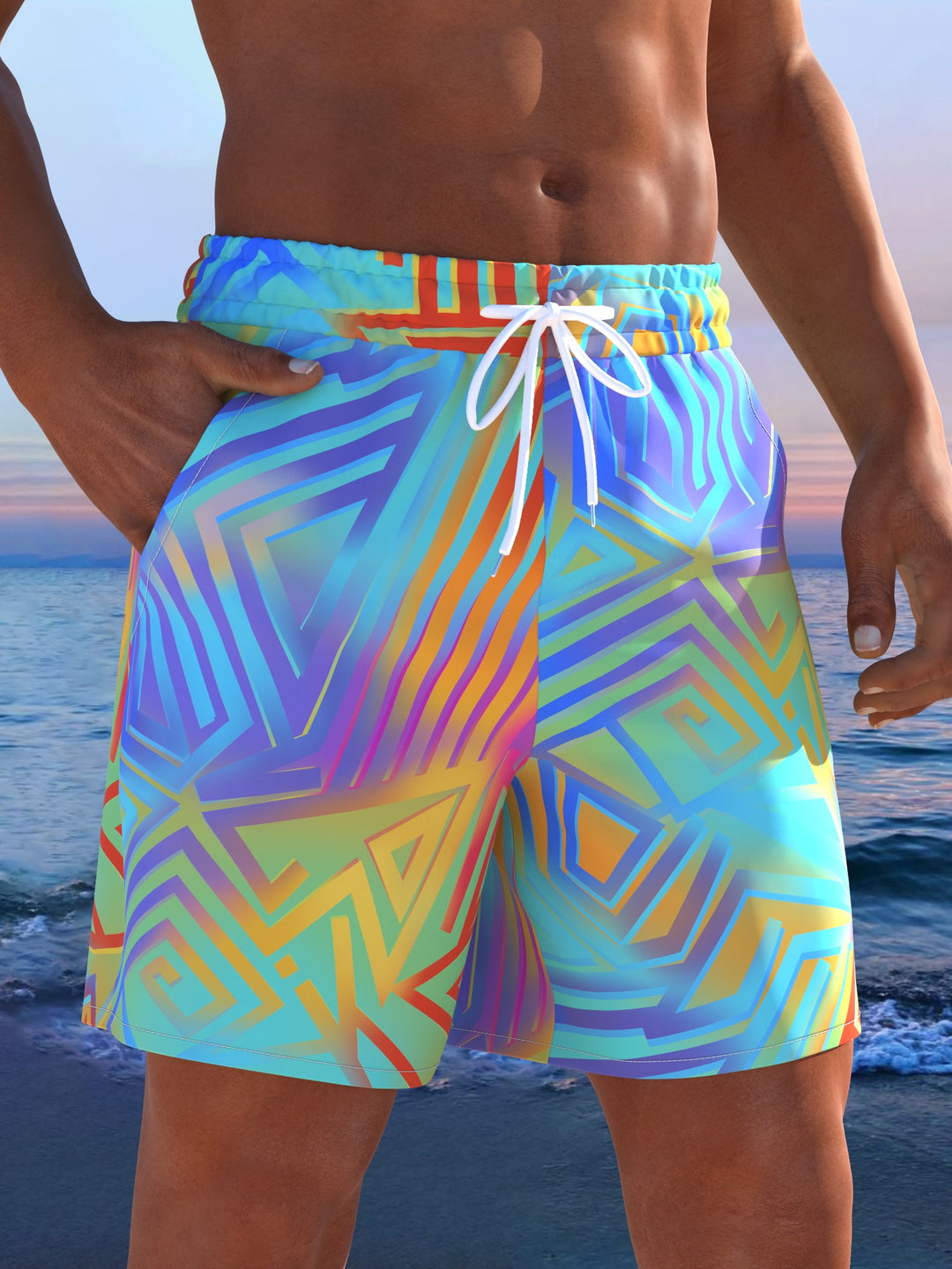 Herren Badeshorts mit animalischem Muster und elastischem Bund R&B