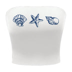 Damen Bandeau-Top im maritimen Design mit muschelförmigen Motiven R&B