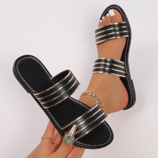 Damen modische Sommer-Sandalen mit eleganten Riemen und Metallic-Details R&B