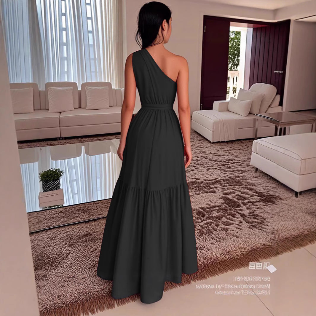Damen Maxi-Kleid mit asymmetrischem Schnitt und elegantem Taillengürtel R&B