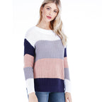 Damen Grobstrickpullover mit modischem Streifenmuster und weitem Schnitt R&B