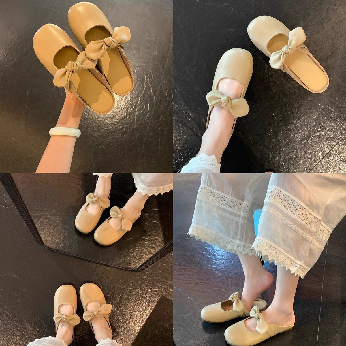 Damen Slip-On Mules mit modischem Schleifendetail