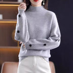 Damen Eleganter Rollkragenpullover mit Knopfdetails und weichem Material