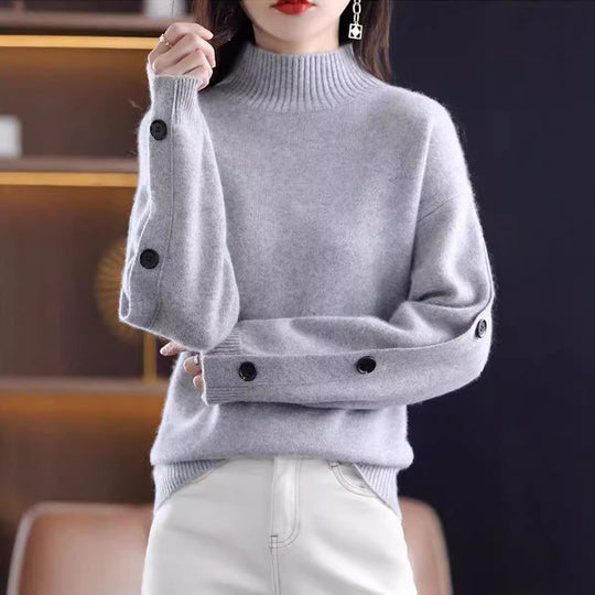 Damen Eleganter Rollkragenpullover mit Knopfdetails und weichem Material R&B