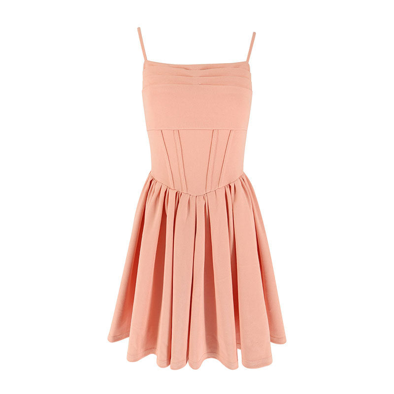Damen schickes Sommerkleid mit Trägern und Falten R&B
