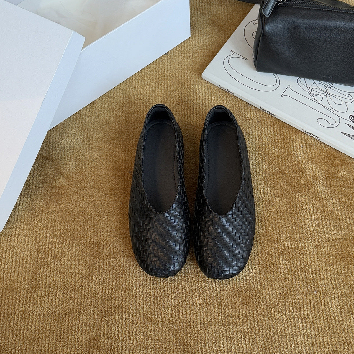Damen Ballerinas aus hochwertigem geflochtenem Leder mit rutschfester Sohle R&B