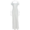 Damen Elegantes Maxikleid mit schulterfreiem Design und punktuellem Muster R&B