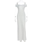 Damen Elegantes Maxikleid mit schulterfreiem Design und punktuellem Muster R&B