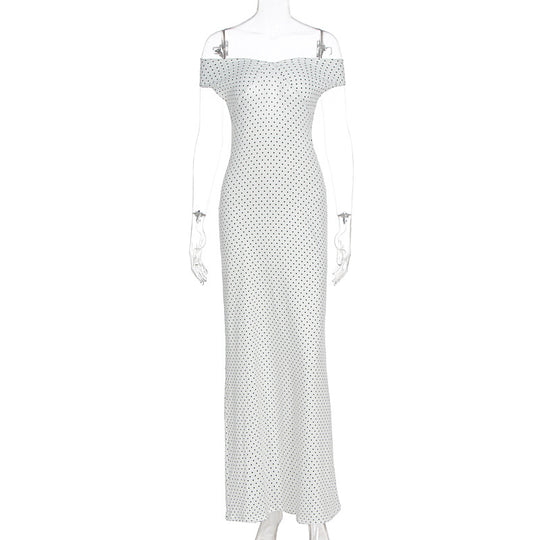 Damen Elegantes Maxikleid mit schulterfreiem Design und punktuellem Muster R&B