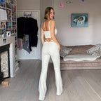 Damen Trendiges Set aus Crop-Top mit Knopfdetails und Flared-Hosen R&B