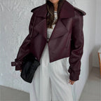 Damen Kunstlederjacke im modischen Biker-Stil mit breitem Revers R&B