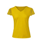 Damen V-Ausschnitt T-Shirt mit Spitzenärmeln R&B