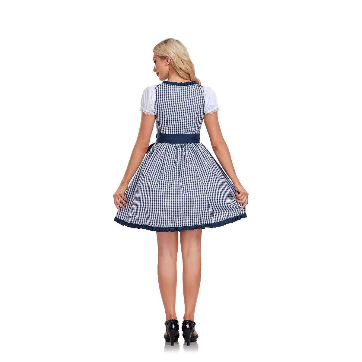 Damen nan kurzes Dirndl Trachtenkleid mit Schnürung Puffärmeln und Schürze R&B