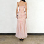 Damen elegantes Maxikleid aus transparenter Spitze und floralem Design R&B