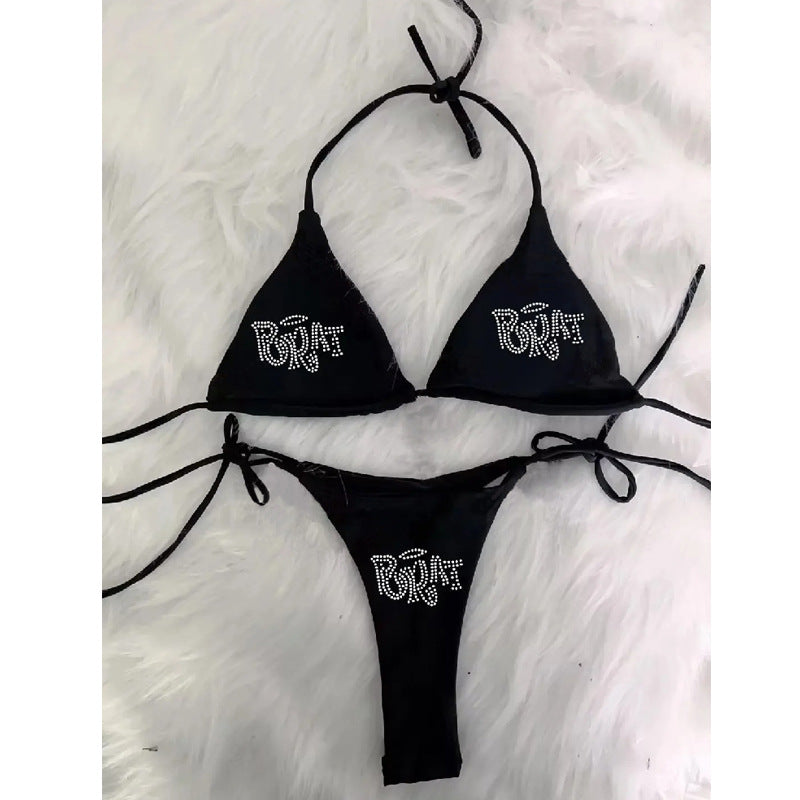 Damen Bikini-Set mit glitzerndem Druck und verstellbaren Trägern R&B