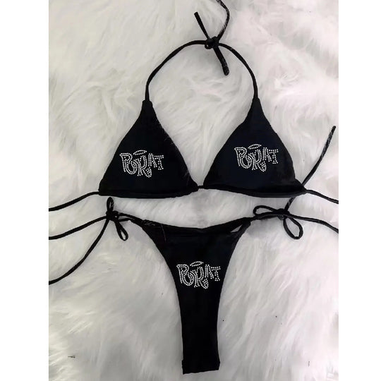 Damen Bikini-Set mit glitzerndem Druck und verstellbaren Trägern R&B