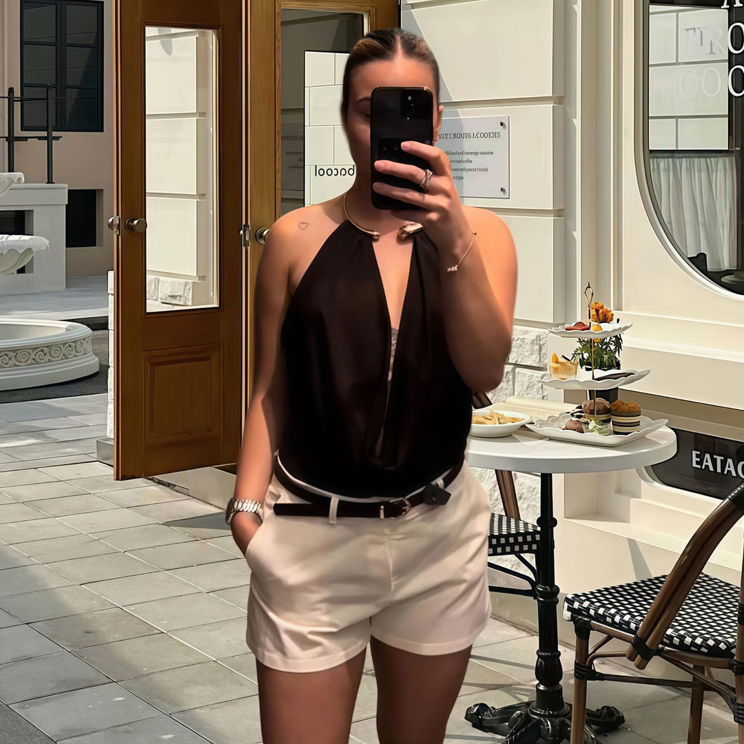 Damen Elegantes Maxikleid mit Drapierung und tiefem V-Ausschnitt R&B