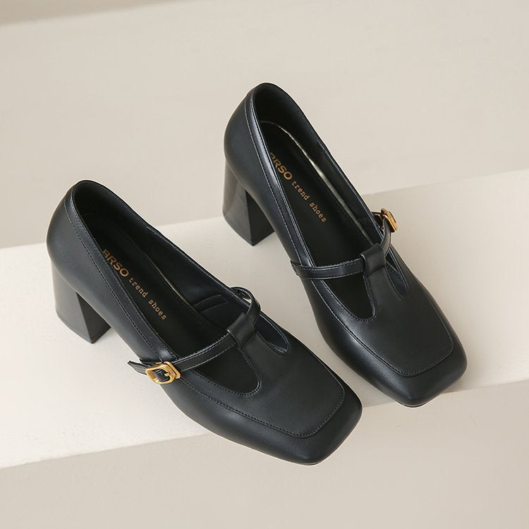 Damen elegante Mary Jane Pumps mit modischem Blockabsatz und verstellbarem Riemchen R&B