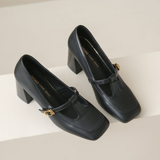 Damen elegante Mary Jane Pumps mit modischem Blockabsatz und verstellbarem Riemchen R&B
