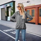 Damen leichte und atmungsaktive Windbreaker-Jacke mit verstellbarem Kapuzenkragen R&B