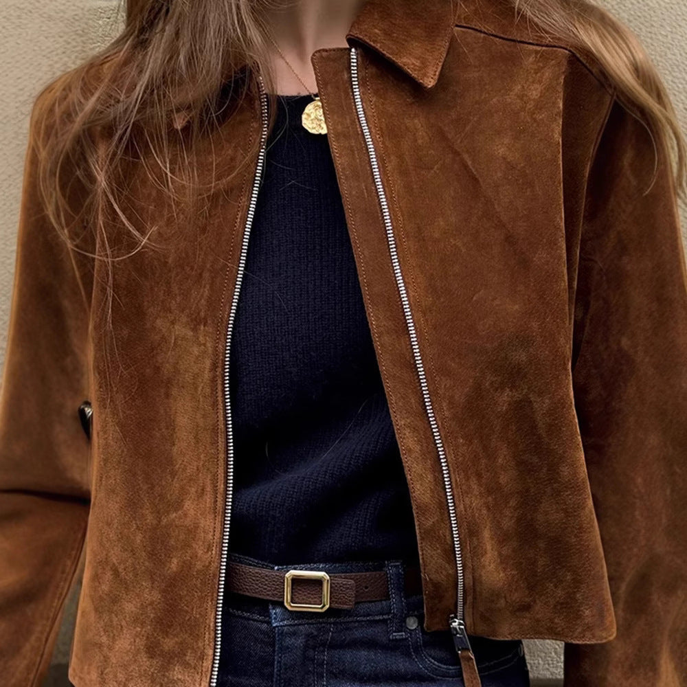 Damen elegante Wildlederjacke R&B