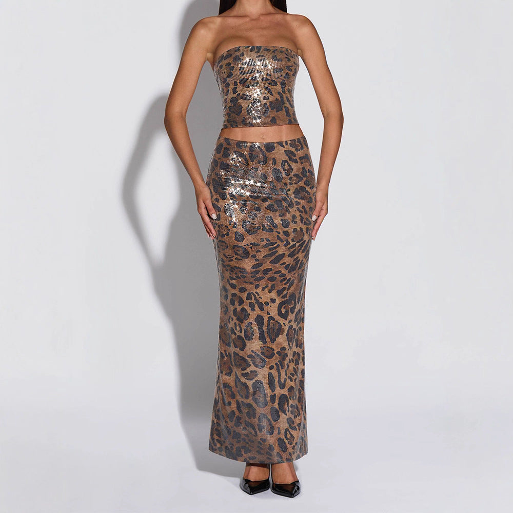 Damen Glamouröses Maxikleid mit Leopardenmuster R&B