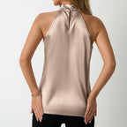 Damen Modisches Satin-Oberteil mit elegantem Stehkragen und kleinem Schlitz R&B