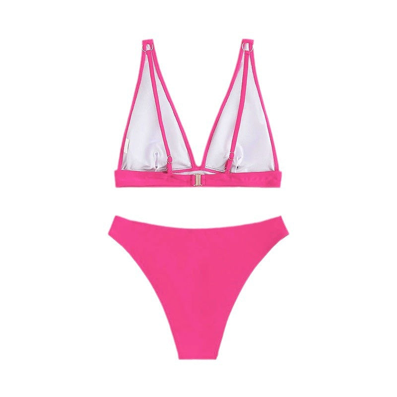 Damen Hochgeschnittener Bikini mit V-Ausschnitt und breiten Trägern