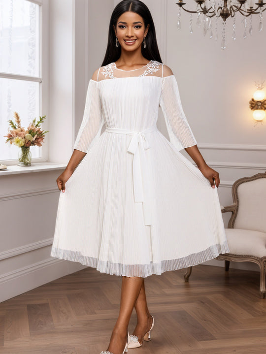 Damen festliches Faltenkleid mit Spitzenakzenten R&B