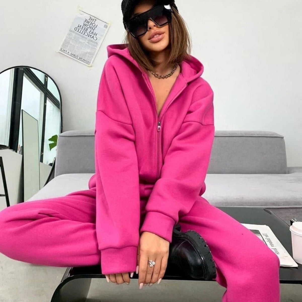 Damen Gemütlicher Kapuzenanzug mit Reißverschluss und elastischen Bündchen R&B