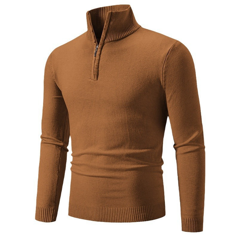 Herren Rollkragenpullover mit kurzem Reißverschluss und feiner Struktur R&B