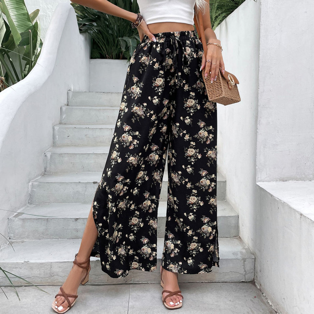 Damen Palazzo-Hose mit floralem Muster und hohen Schlitzen R&B