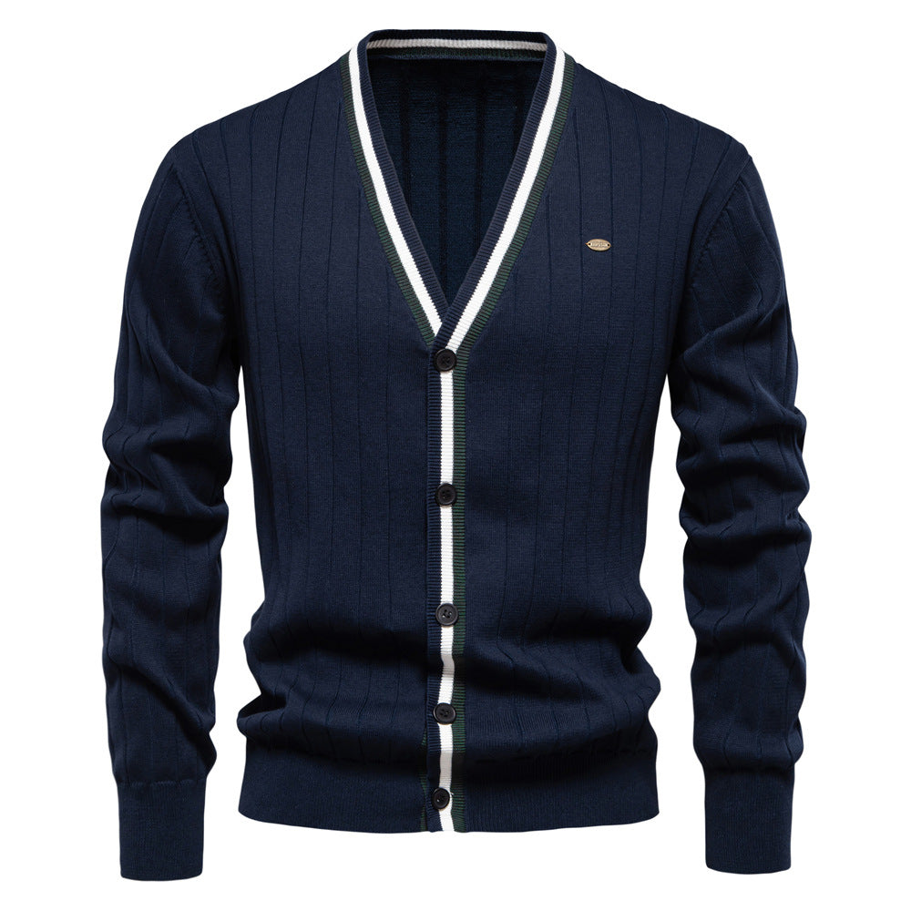 Herren Strickjacke mit elegantem V-Ausschnitt und feiner Rippstruktur R&B
