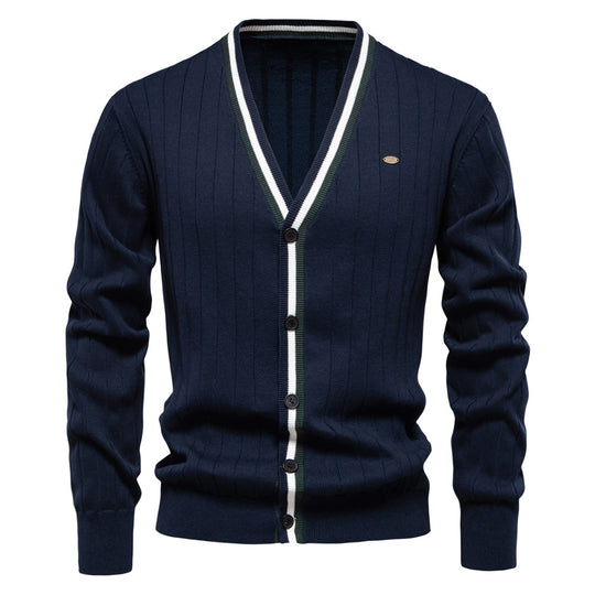 Herren Strickjacke mit elegantem V-Ausschnitt und feiner Rippstruktur R&B