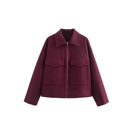 Damen lässige Jacke mit aufgesetzten Taschen und Reißverschluss R&B