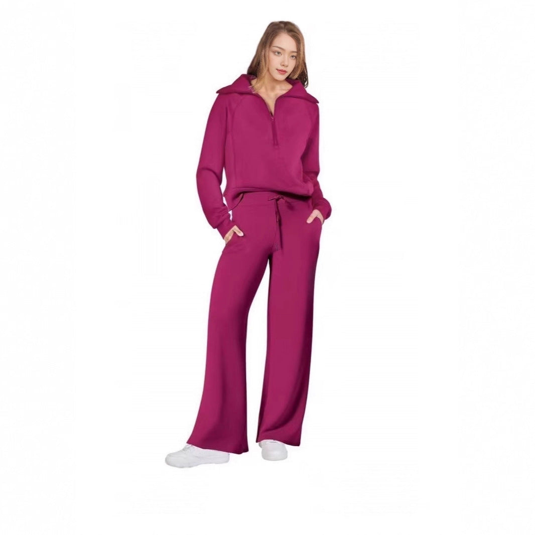 Damen Sportliches Set mit Stehkragen und weit geschnittenen Hosen R&B