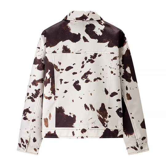 Damen angesagte Kunstlederjacke im angesagten Cow-Print R&B