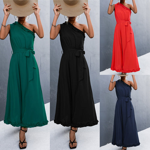 Damen Maxikleid mit schulterfreiem Design und eleganter Rüsche R&B