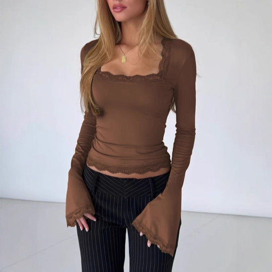 Damen Langarmshirt mit zartem Spitzenbesatz R&B