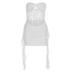 Damen sexy Minikleid mit Spitzenoberteil und verspieltem Saum R&B