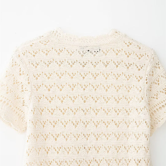 Damen feine Kurzarm-Bluse mit romantischem Spitzenmuster R&B